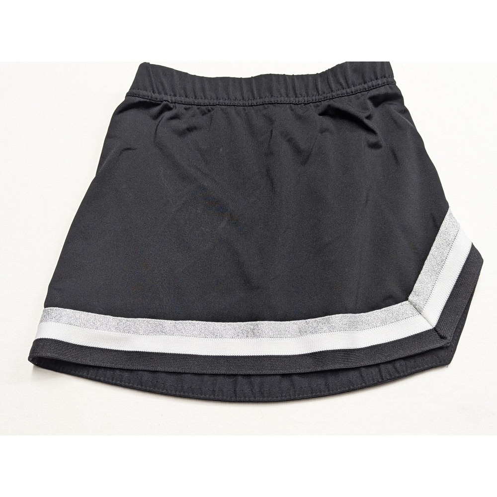 Augusta Sportswear Girls Black Cheerleading Skirt Silver Metallic Stripes M